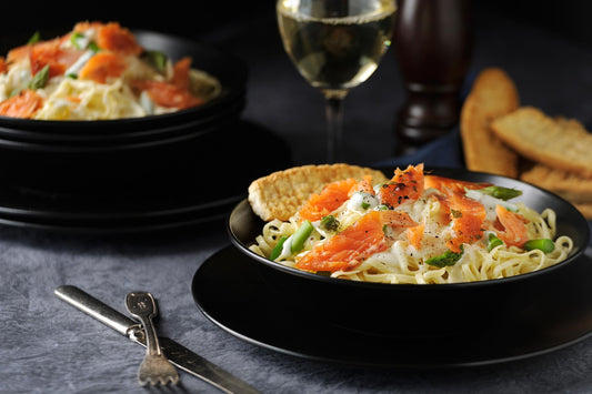 Pâtes au saumon fumé d’Henri en salade d’asperge tiède